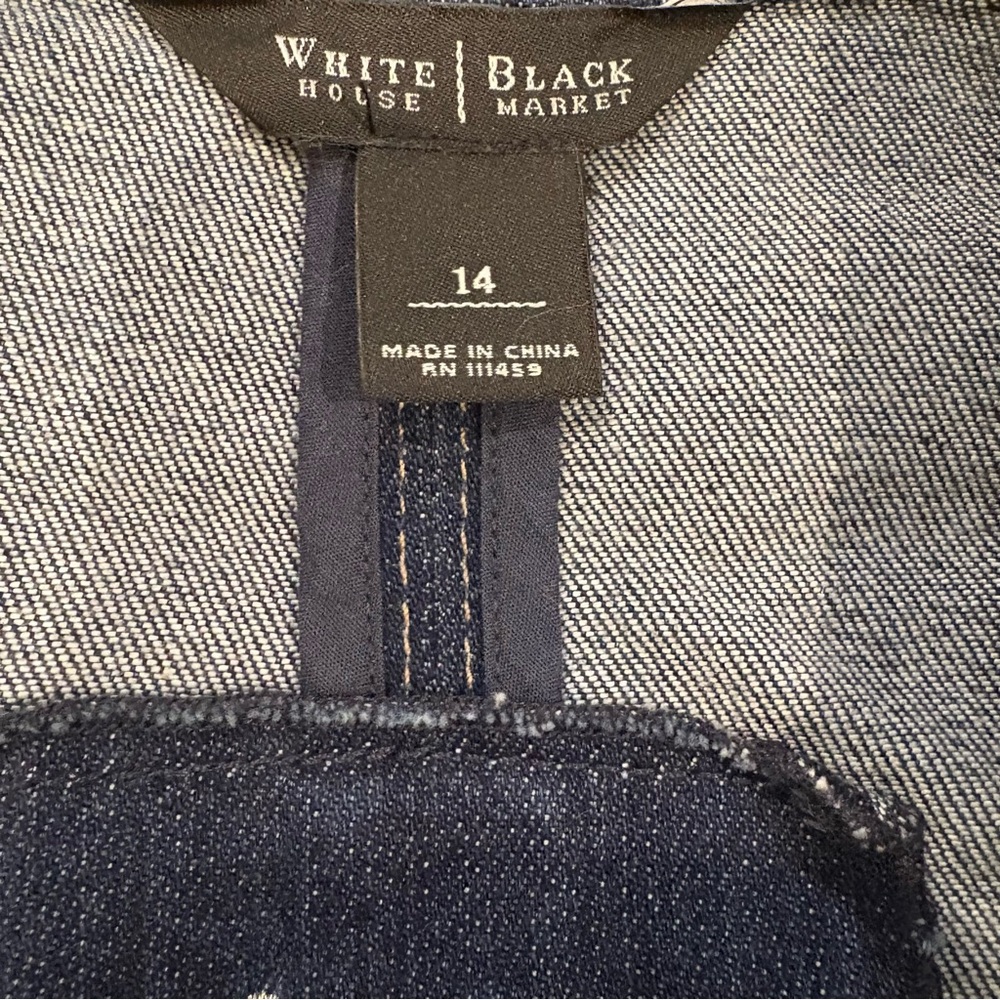NWT White House Black Market Peplum Hem Military Inspired Jean Jacket, Sz 14 - Picture 15 of 16